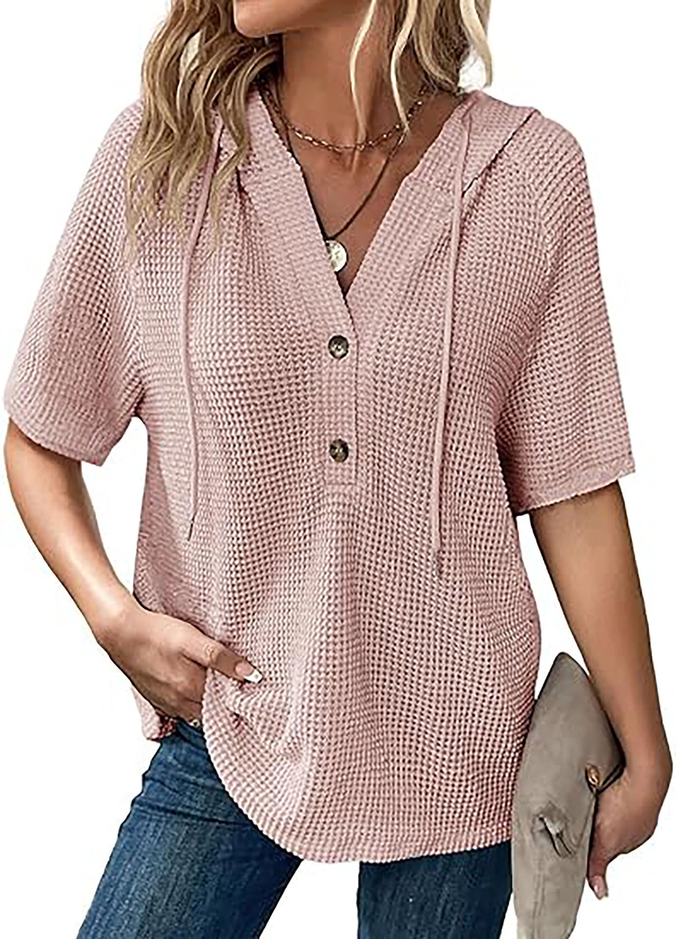 Frauen Freizeit Waffelstrick Pullover Top WW
