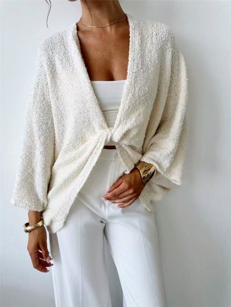 Damen luftige Strickjacke mit weitem Schnitt und eleganter Knopfleiste WW