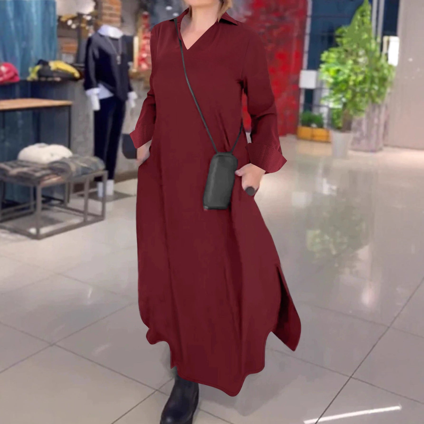 Damen lässiges Hemdkleid mit innovativem seitlichem Schlitz WW