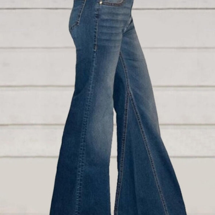 Damen weit geschnittene Denim-Hose mit hohem Bund WW