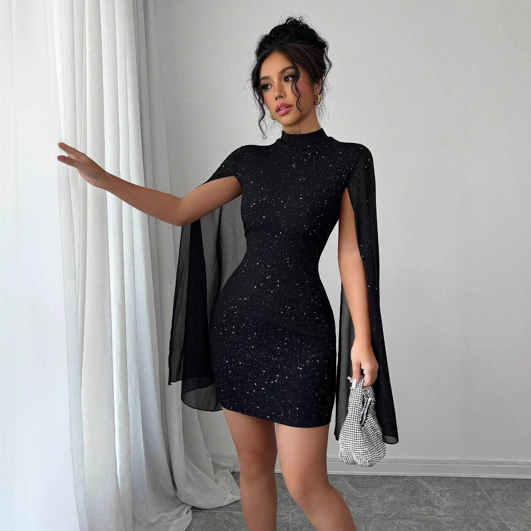 Damen Abendkleid mit schimmerndem Effekt und fließenden Ärmeln WW