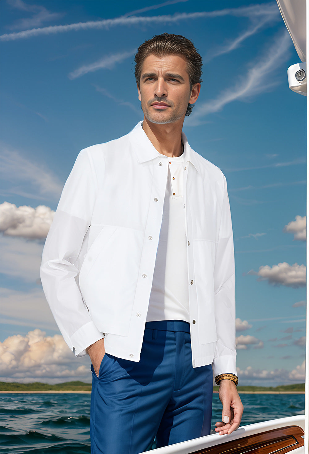 Herren multifunktionale Sommerjacke mit Druckknopfverschluss und atmungsaktiven Einsätzen WW
