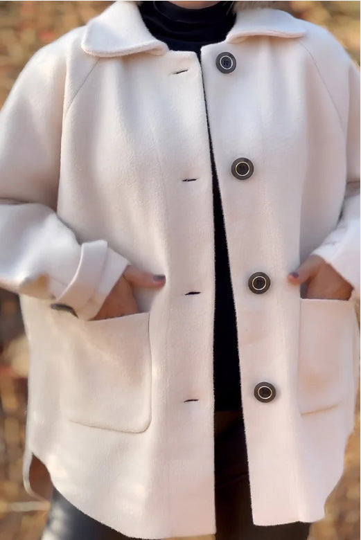 Damen modische und warme Wollejacke mit praktischen Taschen WW