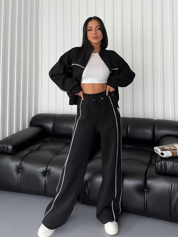 Damen lässiges Crop-Sweat-Set mit weitem Schnitt und hohem Kragen WW