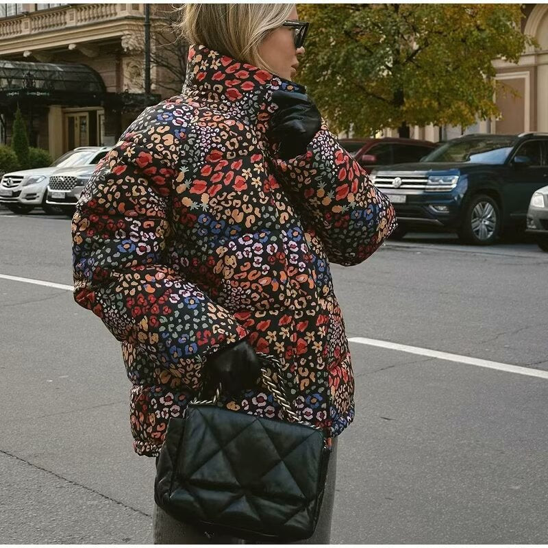 Damen gesteppte Jacke im modischen Leopardenprint WW