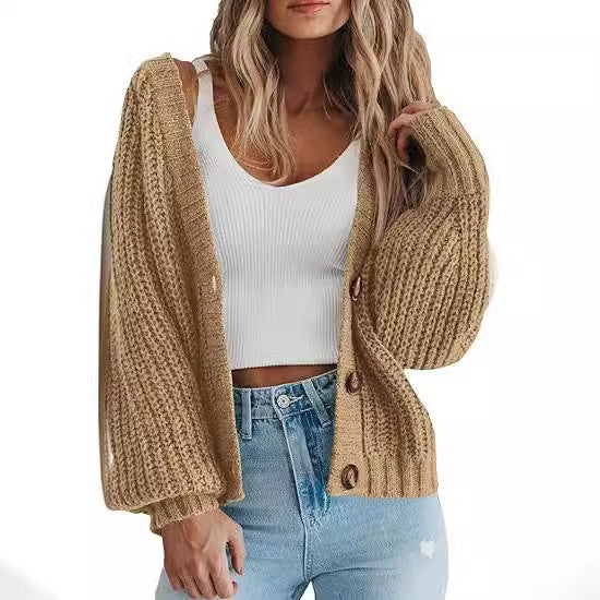 Damen Kuschelige Strickjacke mit voluminösen Ärmeln WW