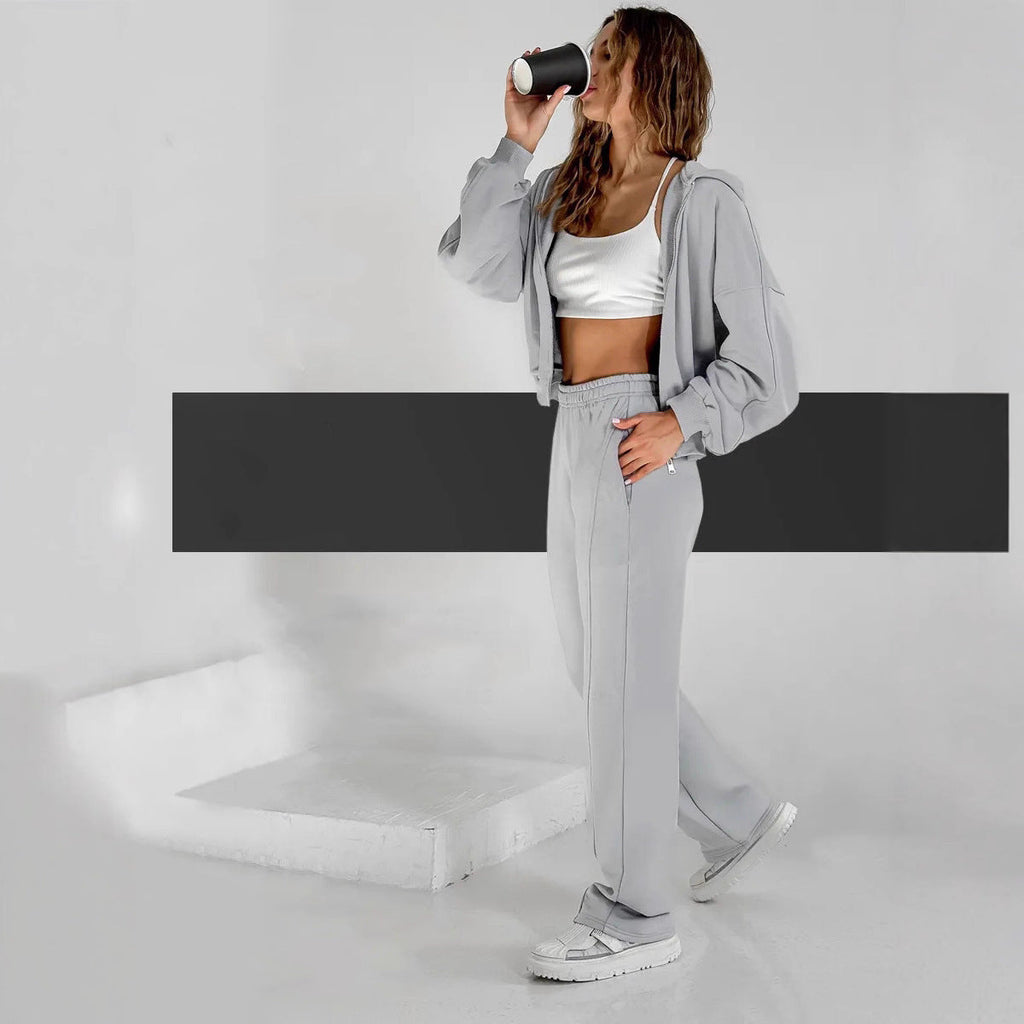 Damen lässiges Sport-Set aus Hoodie und Jogginghose mit praktischen Taschen WW