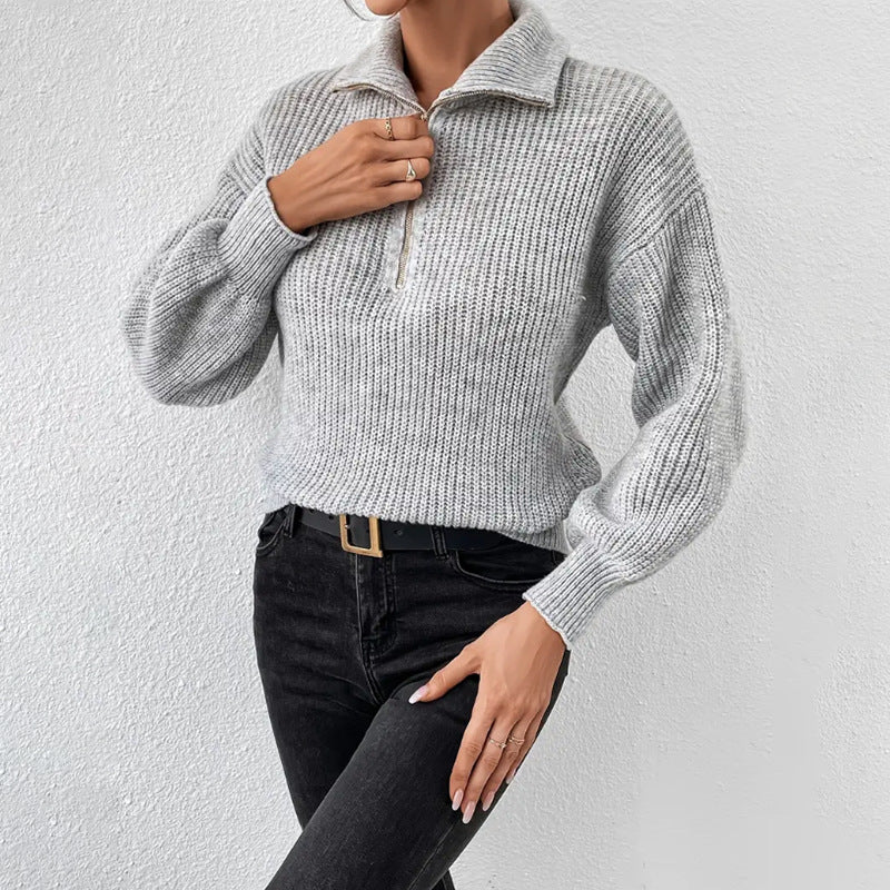 Damen modischer Pullover mit hochgeschlossenem Kragen und Reißverschluss WW