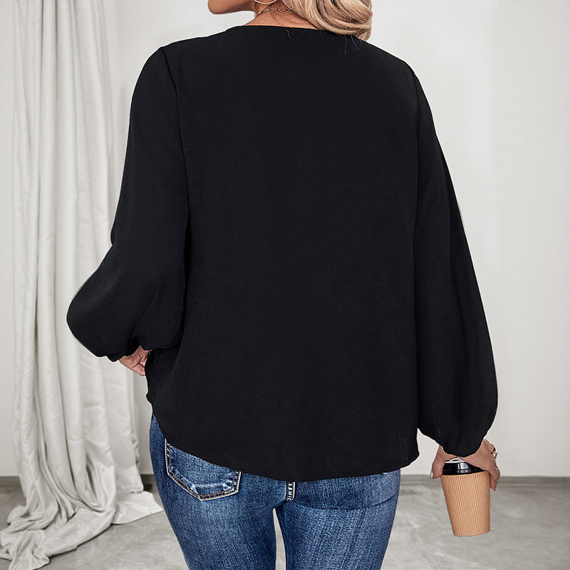 Damen modisches Oberteil mit V-Ausschnitt und trendigem Tierprint WW