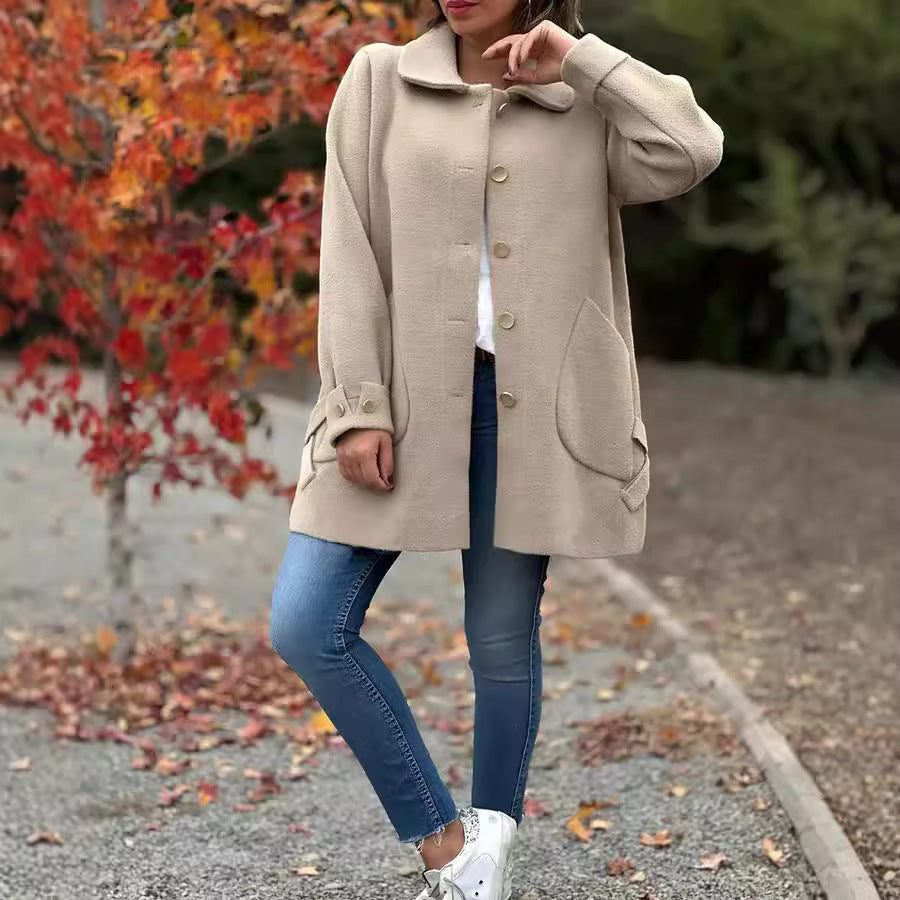 Damen modischer Mantel mit glänzenden Knöpfen und klassischem Kragen WW