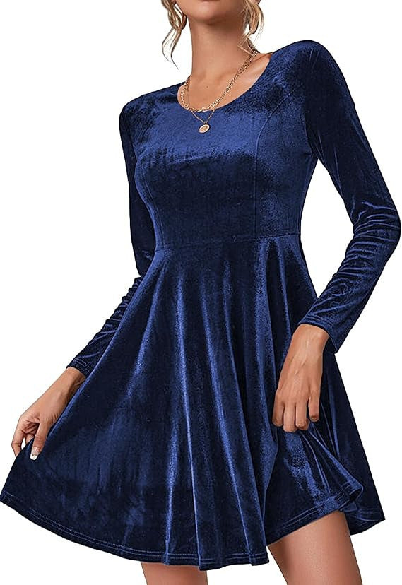 Damen elegantes A-Linien Kleid aus samtigem Material WW