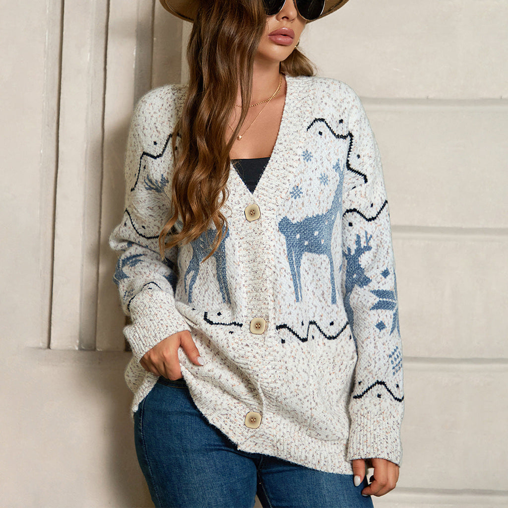 Damen Strickjacke mit kunstvollem Muster und eleganten Knopfdetails WW
