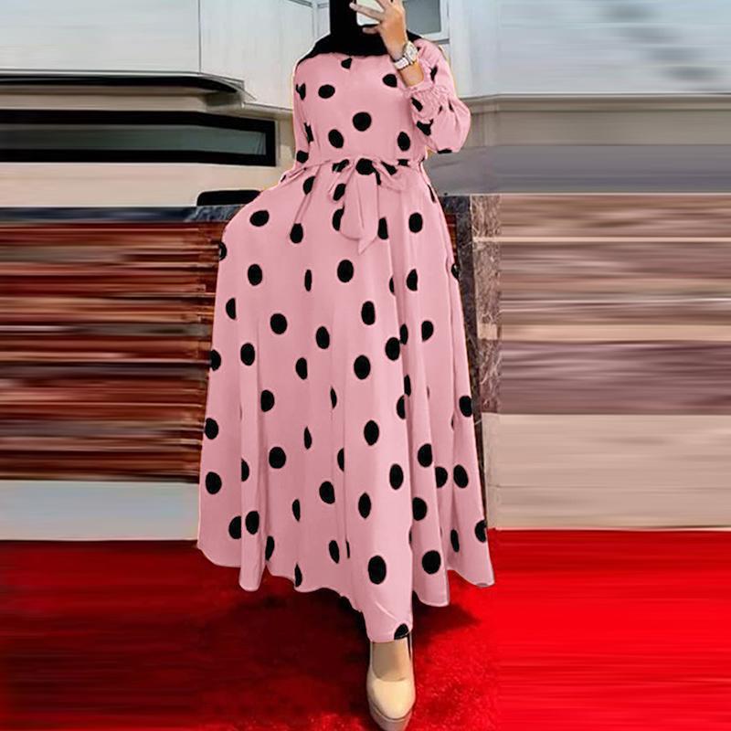 Damen Maxi-Kleid mit asymmetrischem Saum und elegantem Punktmuster WW