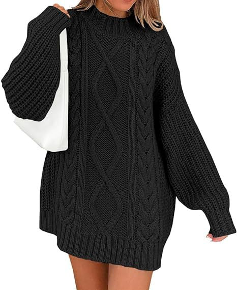Damen Grobstrick Pulloverkleid mit asymmetrischem Saum und Zopfdesign WW