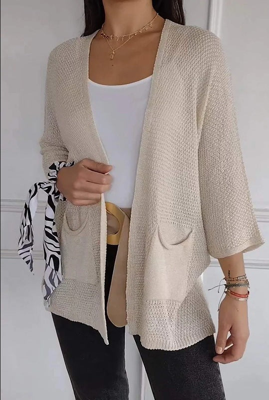 Damen lässige Strickjacke mit offener Vorderseite und praktischen Taschen WW