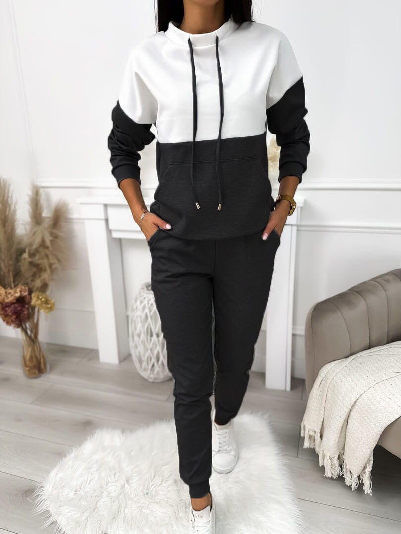 Damen sportliches Set aus Hoodie und Jogginghose mit stylischen Farbblöcken WW