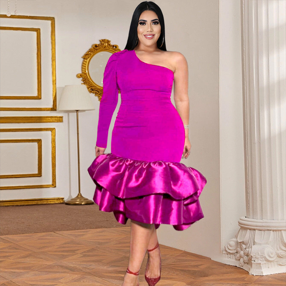 Damen Abendkleid mit asymmetrischem Design und voluminösem Rüschenrock WW