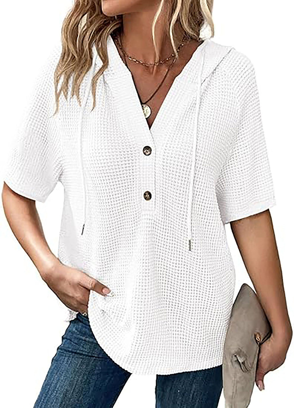 Frauen Freizeit Waffelstrick Pullover Top WW