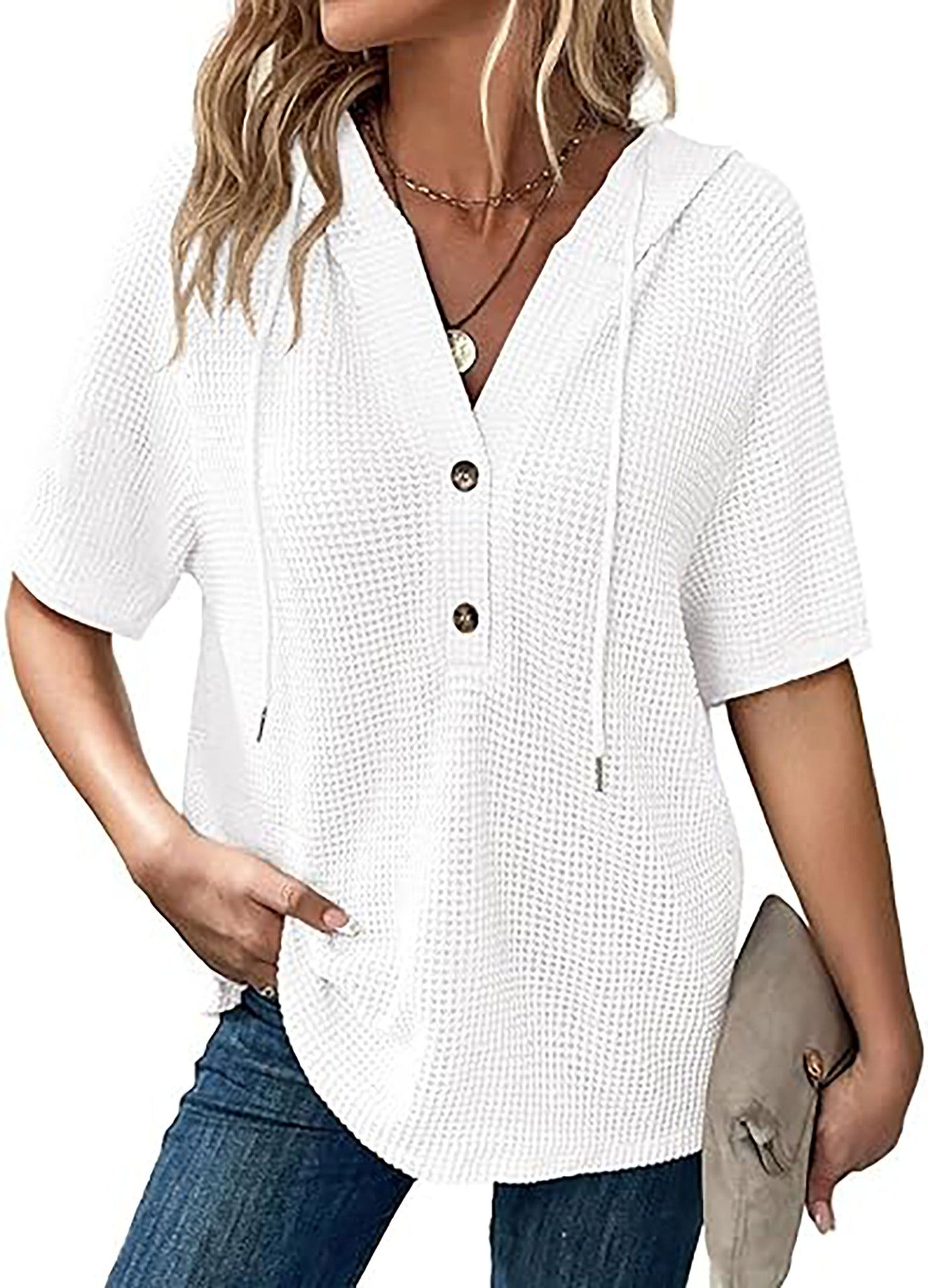 Frauen Freizeit Waffelstrick Pullover Top WW