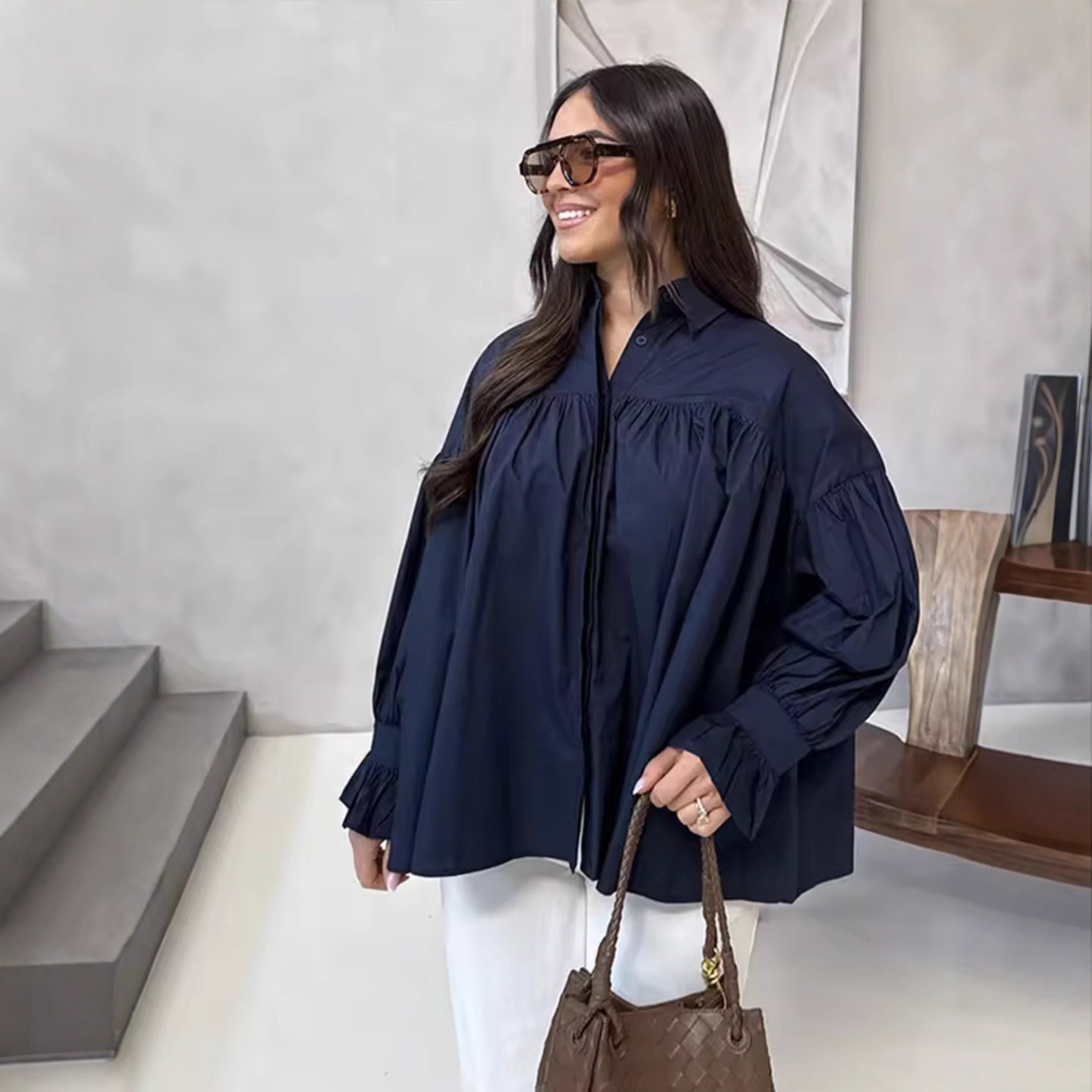 Damen elegante Bluse mit Rüschendetails WW