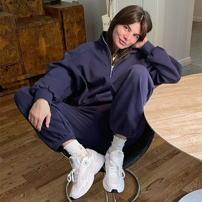 Damen sportlicher Fleece-Pullover mit hohem Kragen und Reißverschluss WW