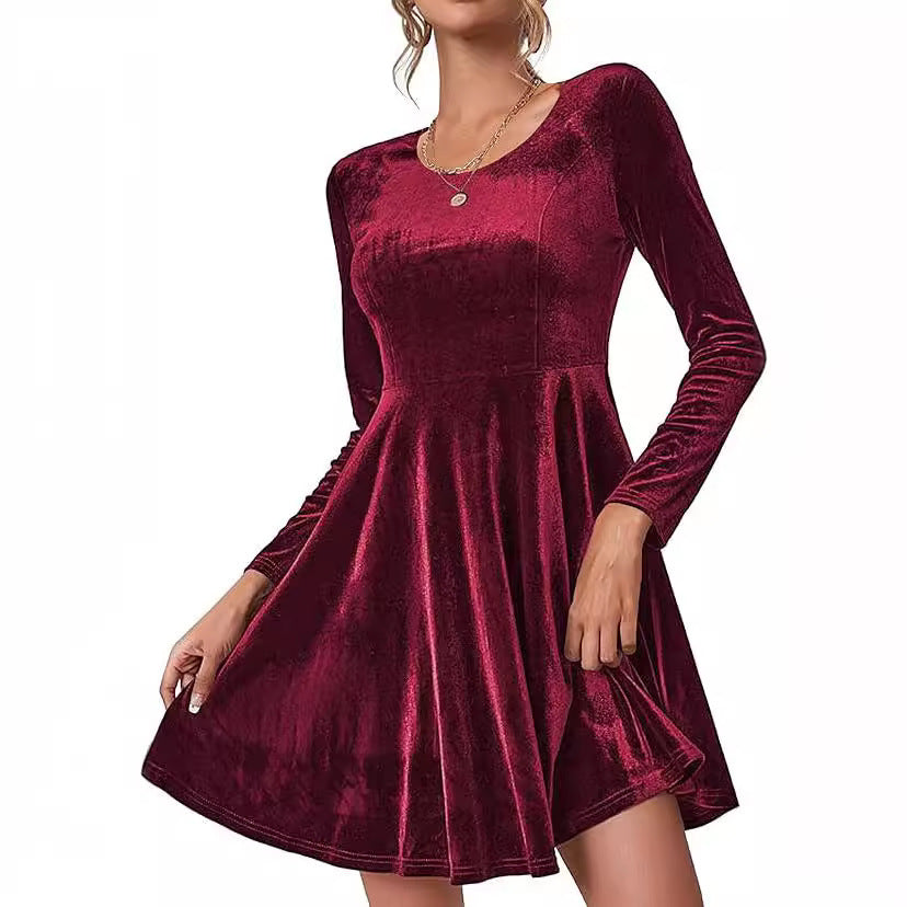 Damen elegantes A-Linien Kleid aus samtigem Material WW