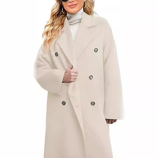 Damen eleganter und lässiger Wollmantel mit doppelter Knopfleiste WW