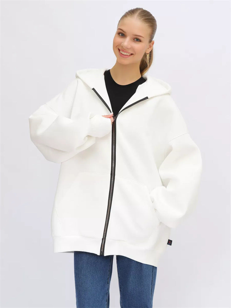 Damen lässiger Oversized Zip-Hoodie mit tiefen Taschen WW