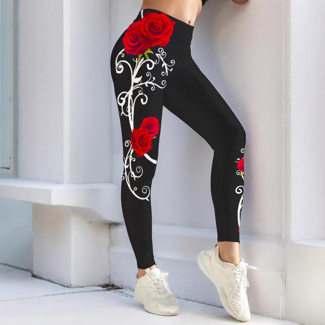 Damen Sportliche Leggings mit floralen Akzenten und hohem Bund WW
