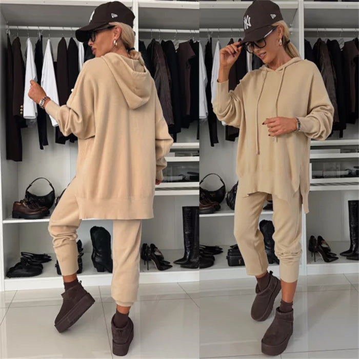 Damen gemütliches Hoodie- und Jogginghose-Set mit seitlichen Taschen WW
