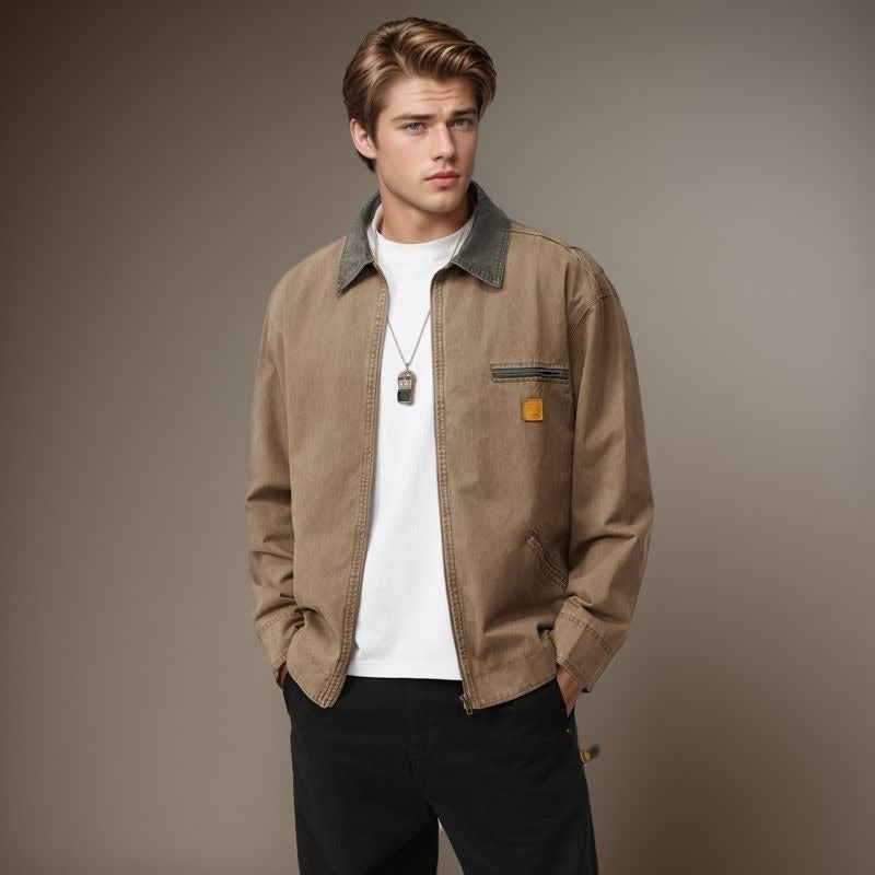 Herren lässige Baumwolljacke mit praktischen Taschen und strukturiertem Kragen WW