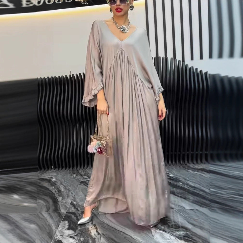 Damen Maxi-Kleid mit weit geschnittenem Design und elegantem V-Ausschnitt WW