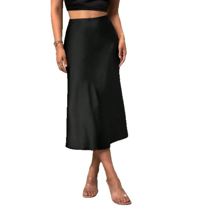Damen A-Linien Rock aus glänzendem Satin mit hohem Bund WW