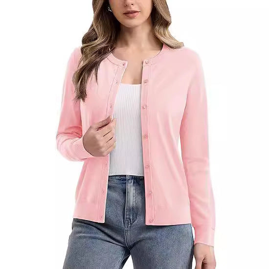 Damen lässiger Langarm-Cardigan mit Knopfverschluss WW