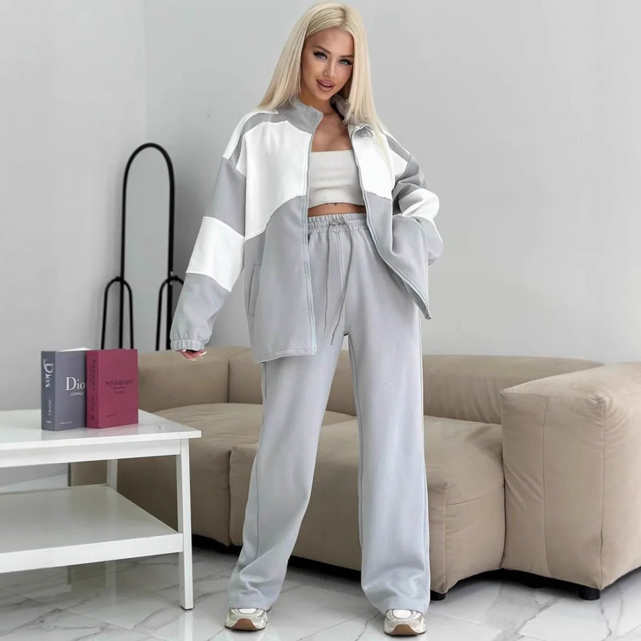 Damen sportliches Set aus hochfunktionalem Fleece-Material mit Reißverschluss WW