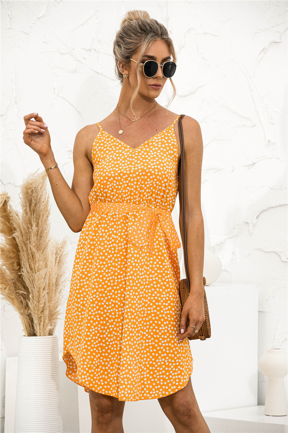 Damen Sommerkleid mit feinem Punkte-Muster und elastischem Taillenzug WW