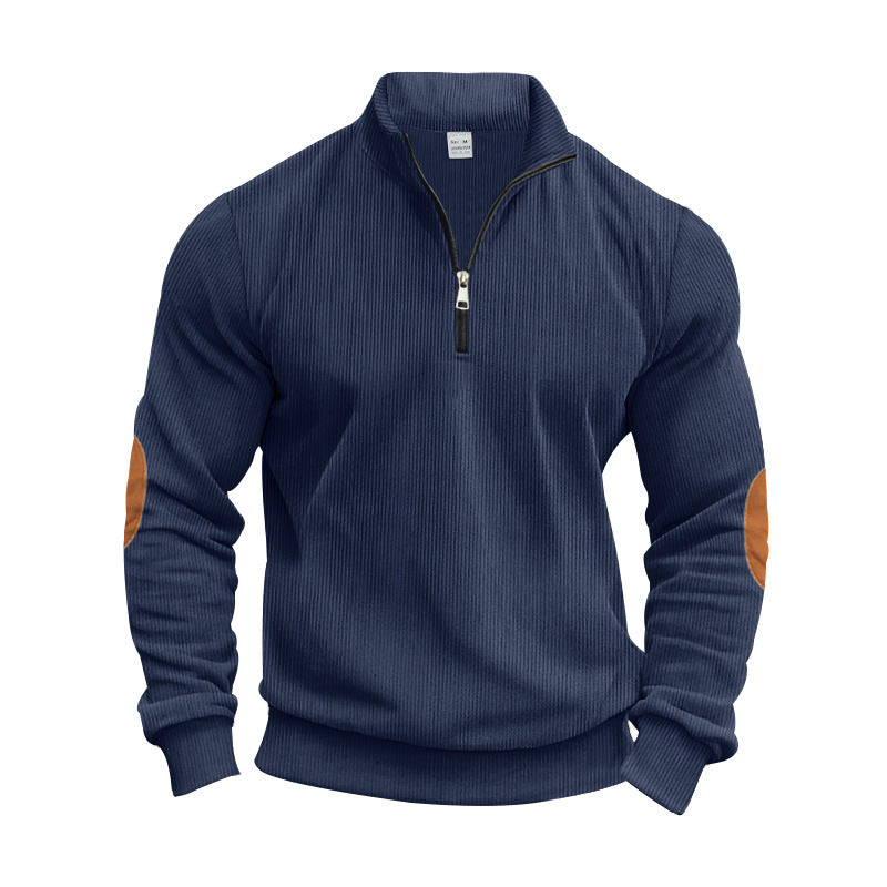 Herren eleganter Pullover mit praktischen Ellenbogenpatches und modernem Reißverschluss WW