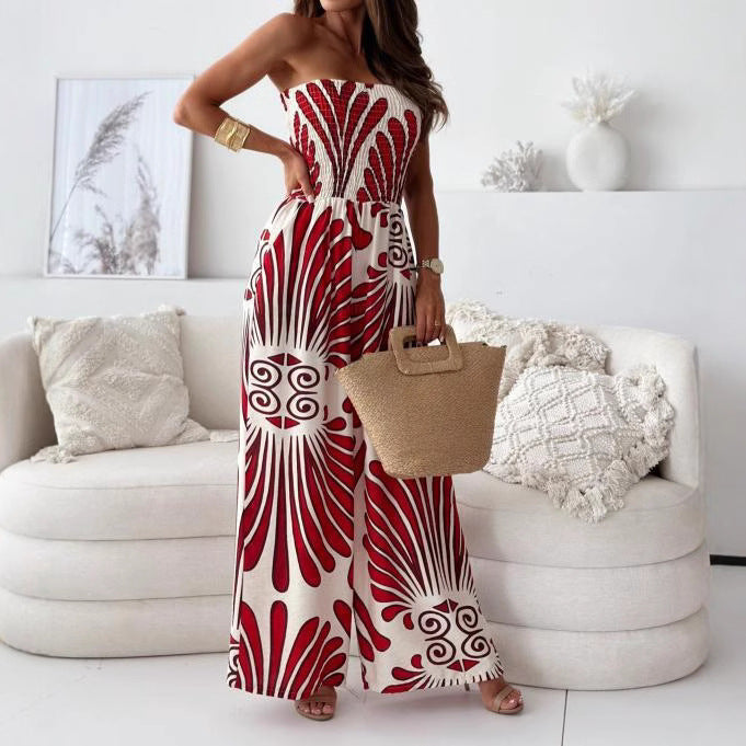 Damen luftiger Maxijumpsuit mit trägerlosem Design und praktischen Seitentaschen WW