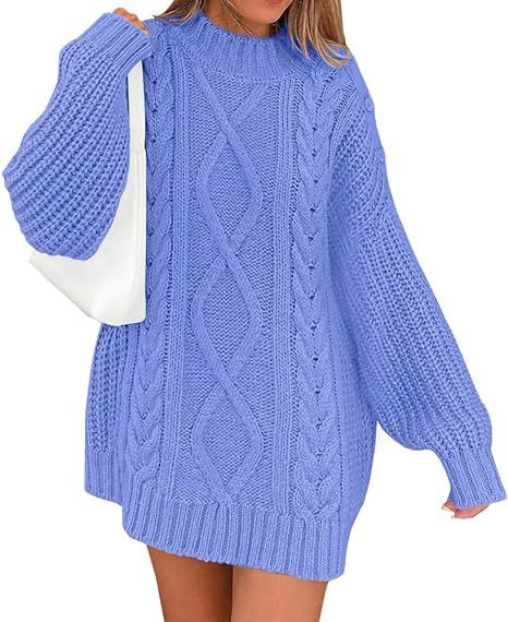 Damen Grobstrick Pulloverkleid mit asymmetrischem Saum und Zopfdesign WW