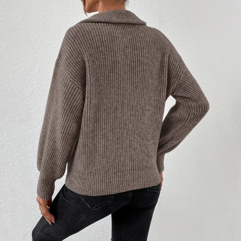 Damen modischer Pullover mit hochgeschlossenem Kragen und Reißverschluss WW