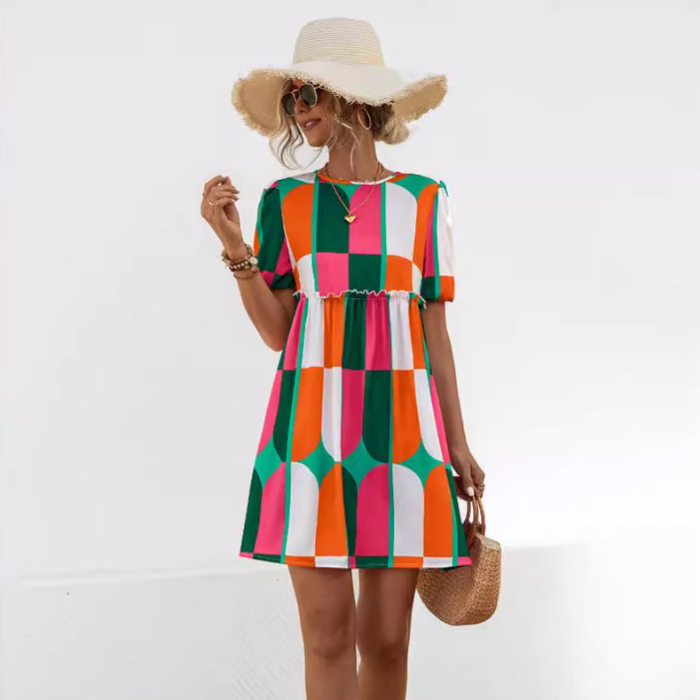 Damen Sommerliches Kleid mit lebhaftem geometrischem Muster WW