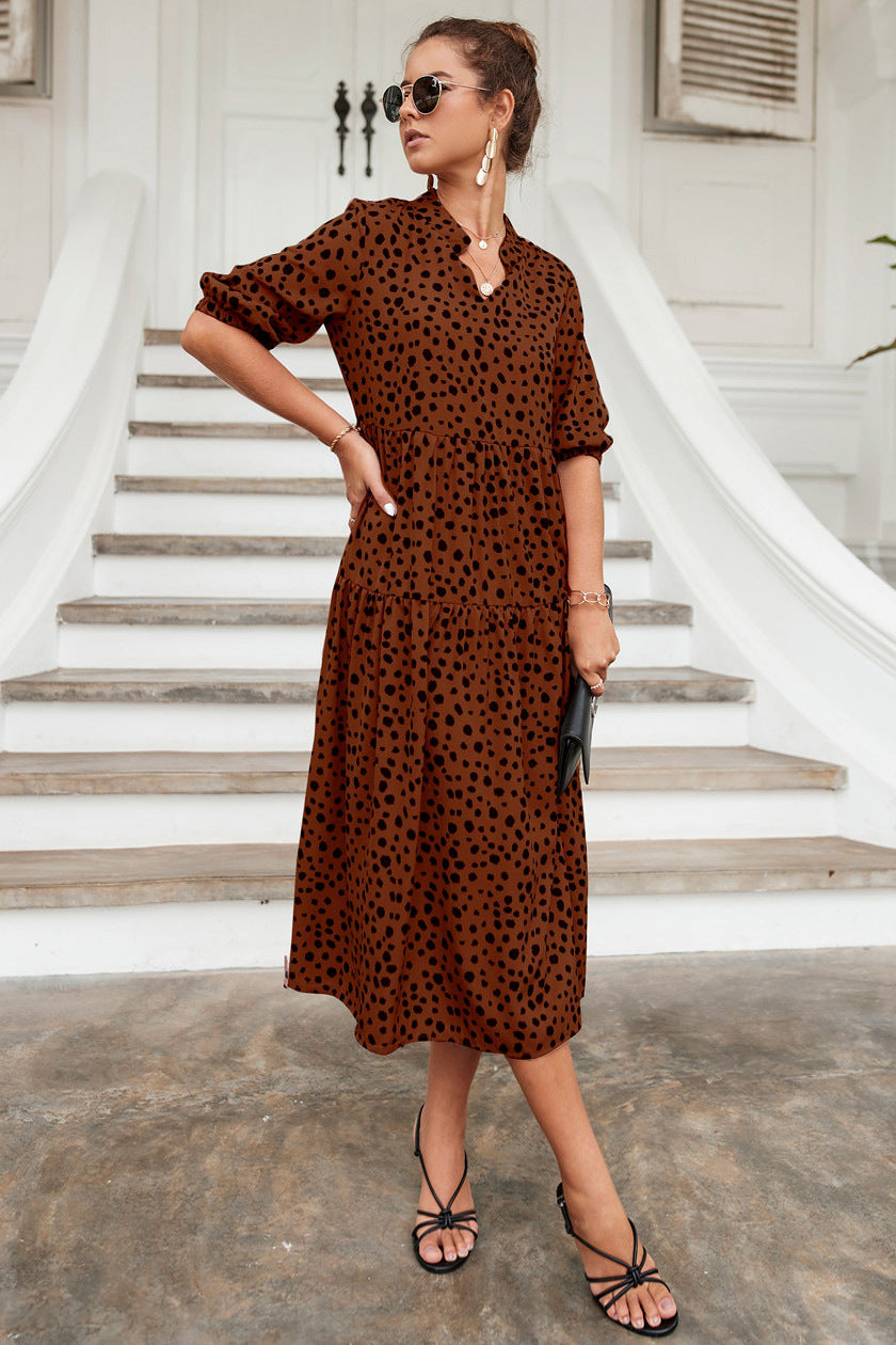 Damen Midi-Kleid mit trendy Punkten und fließendem Schnitt WW
