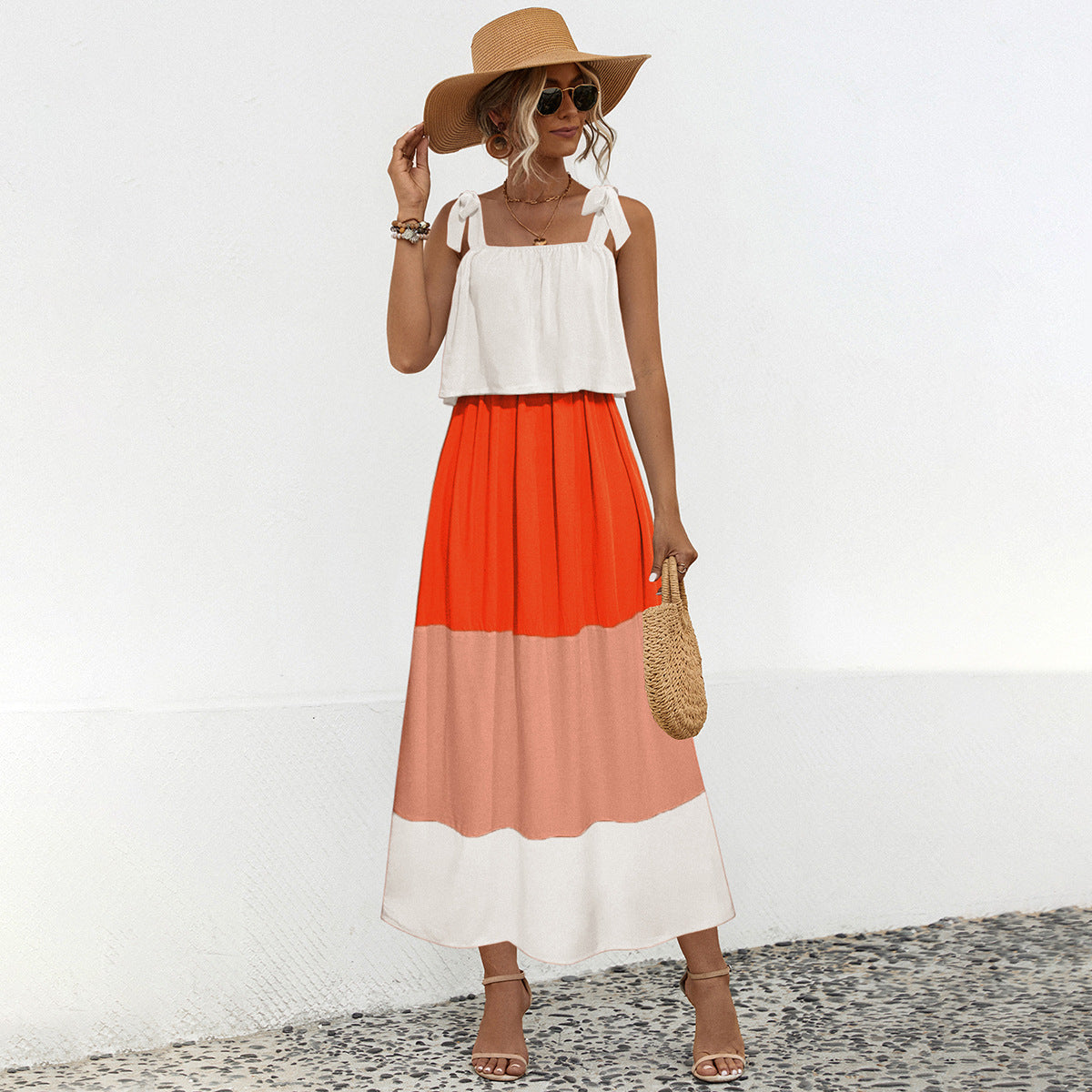 Damen Maxikleid mit trägerlosem Oberteil und Wellenmuster WW
