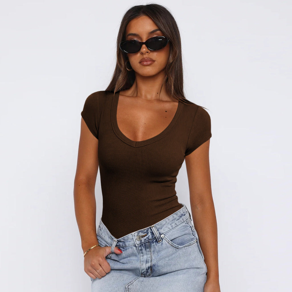 Damen Ripp-Optik V-Ausschnitt Body WW