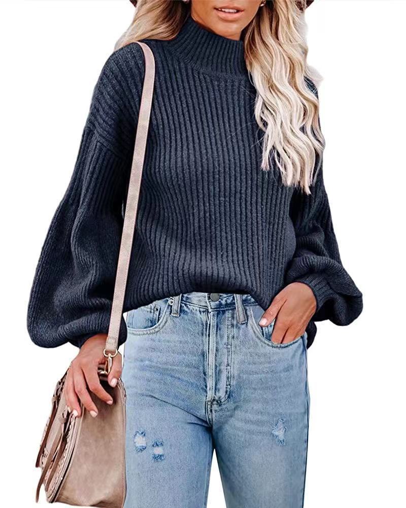 Damen Pullover mit voluminösen Ärmeln und feinem Rippstrick WW