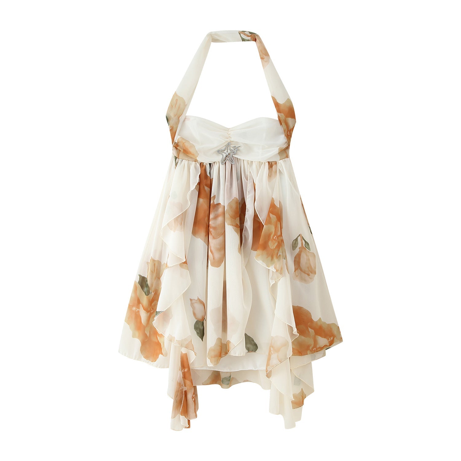 Damen Abendkleid mit schwingendem Rüschendesign und Halterneck WW