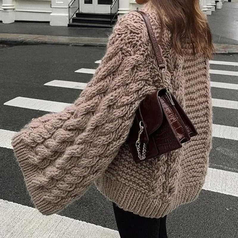 Damen Grobstrick Pullover mit lässigem Schnitt WW