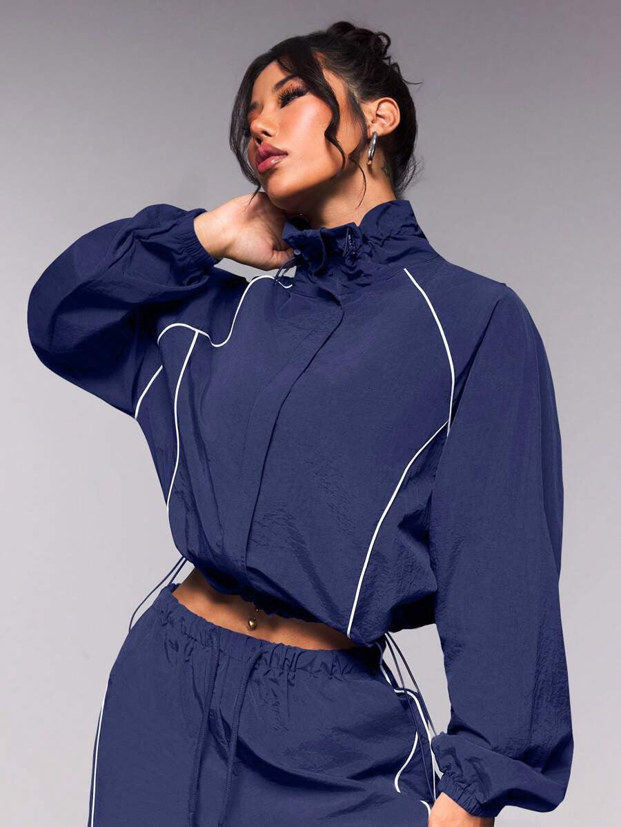 Damen sportliches Windbreaker-Oberteil mit elastischem Bund und modernem Reißverschluss WW