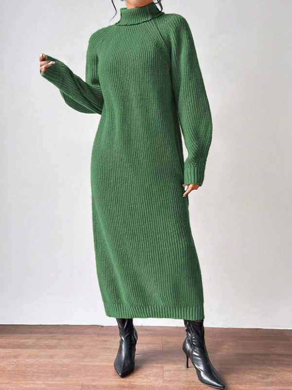Damen Strickkleid mit hohem Kragen und weiten Ärmeln WW