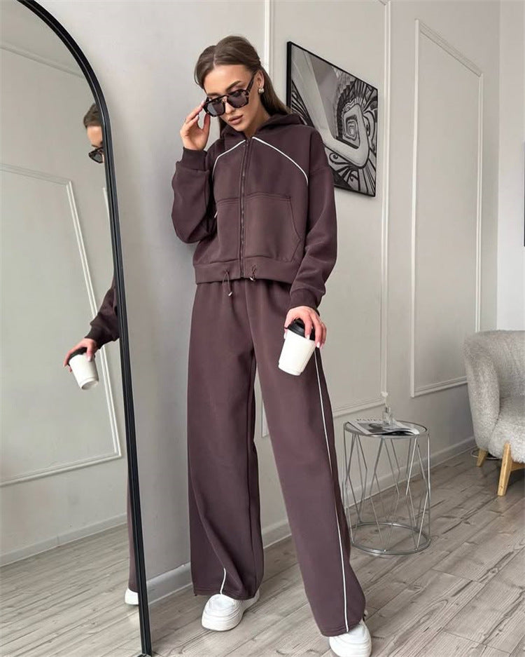 Damen sportlicher Kapuzenjacken- und Jogginghosen-Set mit modernem Design und praktischen Taschen WW